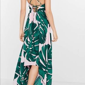 Pink and Green Palm Print Express Dress
